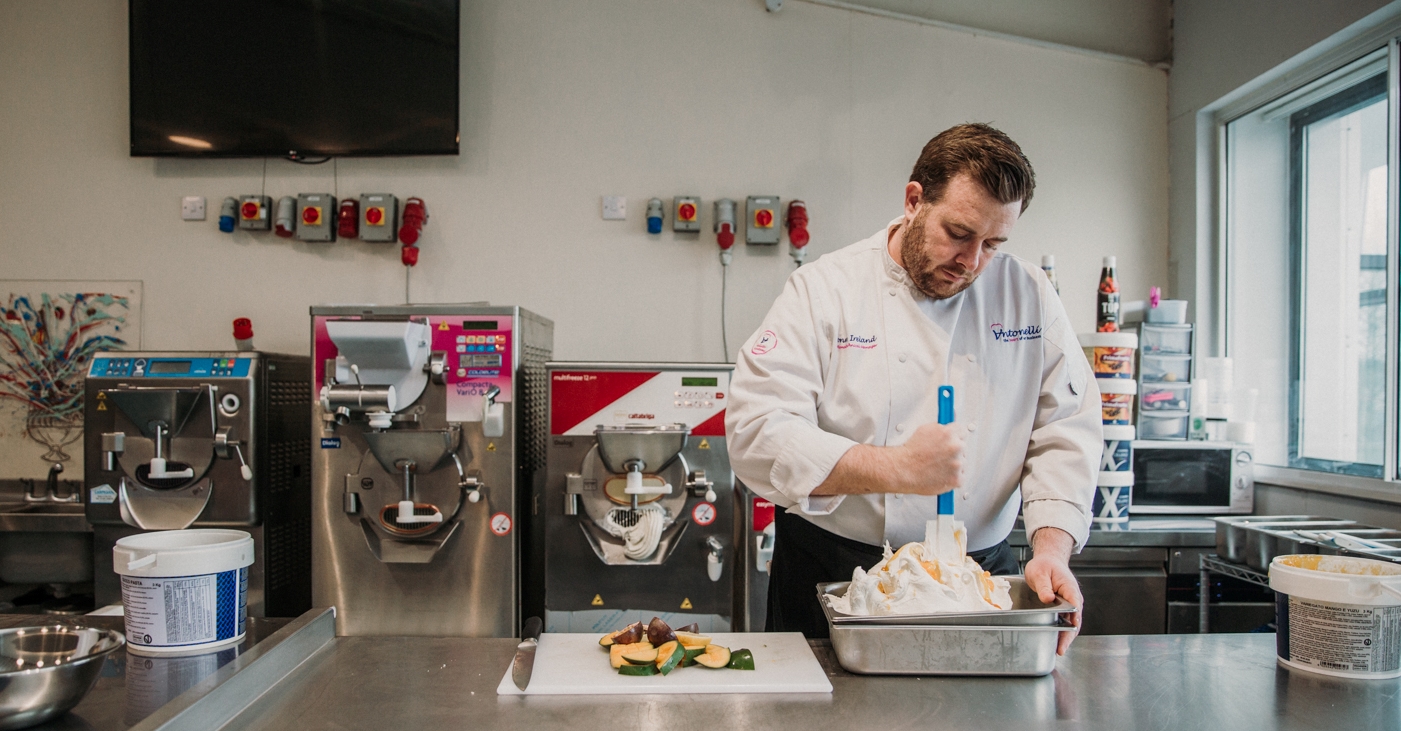 Jonny Ireland prepares gelato flavours at the Antonelli Gelato Academy.